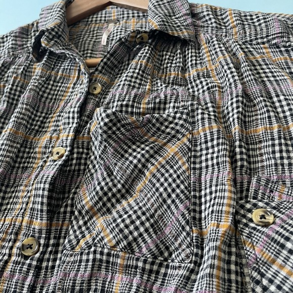 Women's Free People Plaid Gauzy Cotton Oversized Button Up Shirt Boho Small S - Picture 12 of 15